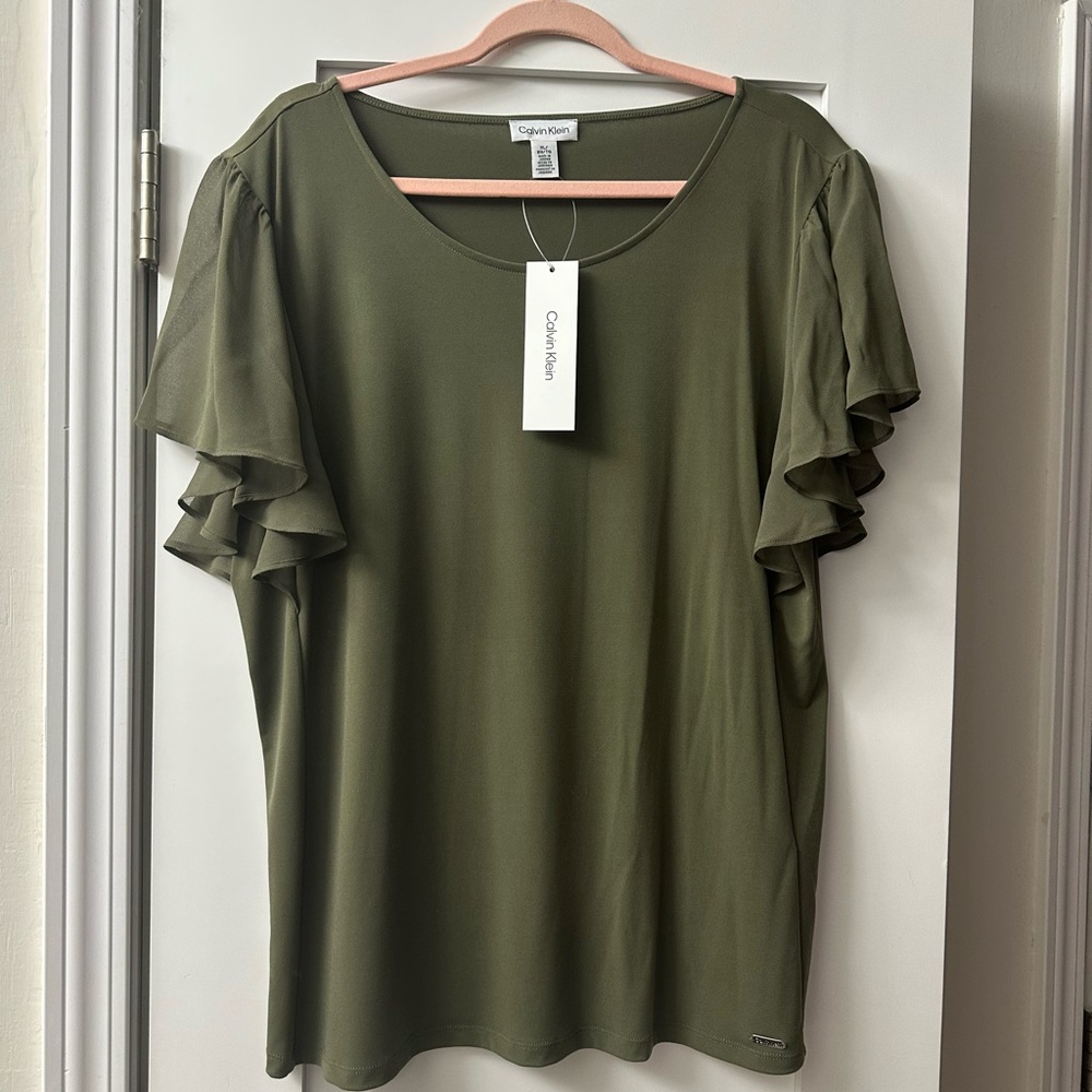 Calvin Klein Ruffled Sleeve Top